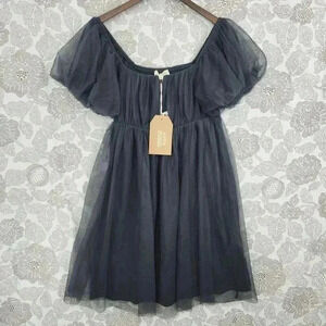 NWT Anthropologie Listicle Womens Off-Shoulder Puff Sleeve Mini Dress L